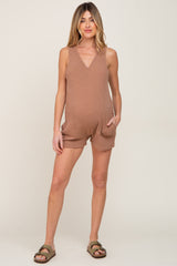 Mocha Ribbed V-Neck Sleeveless Maternity Romper