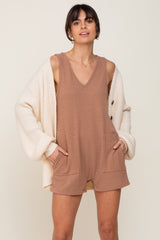 Mocha Ribbed V-Neck Sleeveless Romper