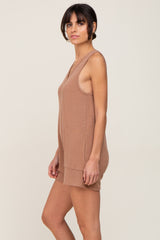 Mocha Ribbed V-Neck Sleeveless Romper