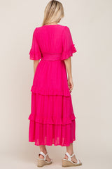 Fuchsia Button-Down Front Ruffle Tiered Maxi Dress