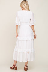 White Button-Down Front Ruffle Tiered Maxi Dress