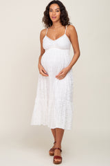 White Lace Crochet Maternity Midi Dress