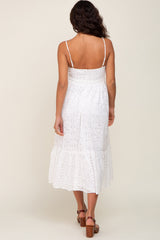 White Lace Crochet Maternity Midi Dress