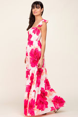 Fuchsia Floral Smocked Tiered Maxi Dress