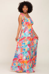 Multi Color Tropical Print Maxi Dress