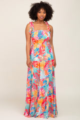 Multi Color Tropical Print Maxi Dress