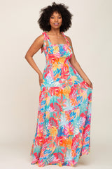 Multi Color Tropical Print Maxi Dress