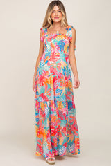 Multi Color Tropical Print Maternity Maxi Dress