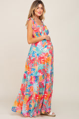 Multi Color Tropical Print Maternity Maxi Dress