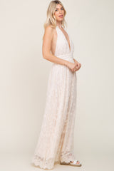 Cream Lace Halter Maxi Dress