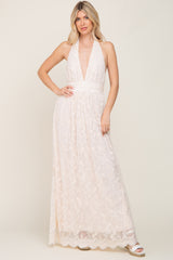 Cream Lace Halter Maxi Dress