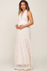 Cream Lace Halter Maternity Maxi Dress