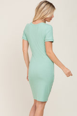 Mint Green Ribbed Ruched Side Wrap Dress