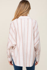 Ivory Striped Front Pocket Maternity Button Up Top