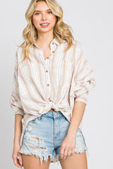 Ivory Striped Front Pocket Maternity Button Up Top