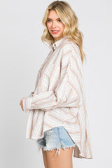 Ivory Striped Front Pocket Button Up Top