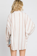 Ivory Striped Front Pocket Button Up Top