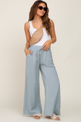 Light Blue Drawstring Wide Leg Maternity Pants