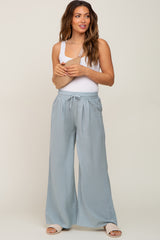 Light Blue Drawstring Wide Leg Maternity Pants