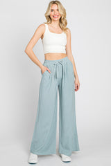 Light Blue Drawstring Wide Leg Maternity Pants