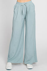 Light Blue Drawstring Wide Leg Pants