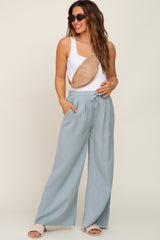 Light Blue Drawstring Wide Leg Maternity Pants