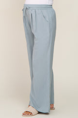 Light Blue Drawstring Wide Leg Maternity Pants