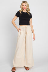 Cream Drawstring Wide Leg Maternity Pants