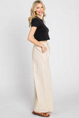 Cream Drawstring Wide Leg Pants