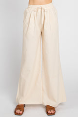 Cream Drawstring Wide Leg Pants