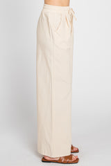 Cream Drawstring Wide Leg Pants