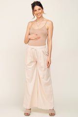 Cream Drawstring Wide Leg Maternity Pants