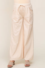 Cream Drawstring Wide Leg Maternity Pants