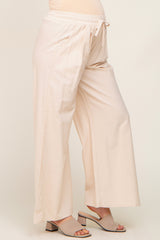 Cream Drawstring Wide Leg Maternity Pants