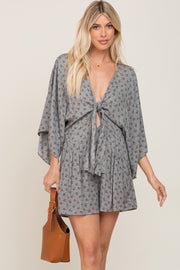 Light Olive Floral Front Tie Romper