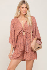 Rust Floral Front Tie Romper