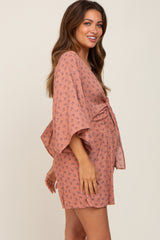 Rust Floral Front Tie Maternity Romper