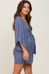 Blue Floral Front Tie Maternity Romper