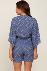 Blue Floral Front Tie Maternity Romper