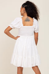 White Smocked Tiered Puff Sleeve Dress