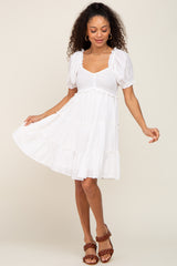 White Smocked Tiered Puff Sleeve Dress