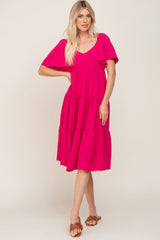 Fuchsia Crisscross Back Tiered Midi Dress