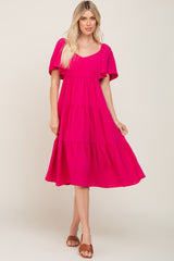 Fuchsia Crisscross Back Tiered Midi Dress