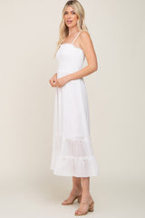 White Smocked Tiered Midi Dress