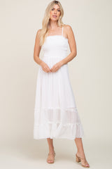 White Smocked Tiered Midi Dress