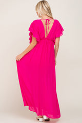 Fuchsia Flounce Button Front Maxi Dress