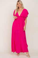 Fuchsia Flounce Button Front Maxi Dress