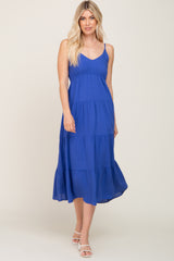 Royal Blue Sleeveless Tiered Midi Dress