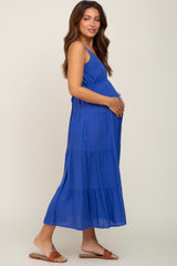 Royal Blue Sleeveless Tiered Maternity Midi Dress