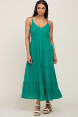 Green Sleeveless Tiered Maternity Midi Dress